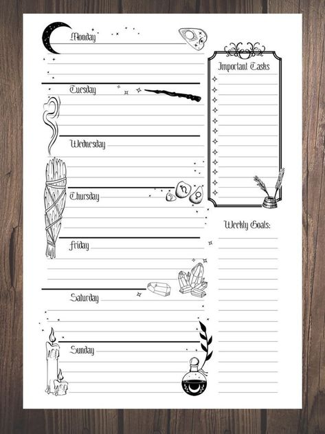 Witchy Weekly Planner, Witchy Journal Ideas, Witchy Bullet Journal, Books Bullet Journal, Witch Planner, Witchy Planner, Weekly Planner Print, Witch Journal, 2022 Planner