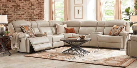 Reclining Living Room Sets (sofa & loveseat) Leather Sectional Living Room, Rooms To Go Furniture, Cream Leather Sofa, Power Reclining Sectional Sofa, Leather Reclining Sectional, Leather Couches Living Room, Reclining Sofas, Leather Sofa Living Room, Sectional Sofa With Recliner