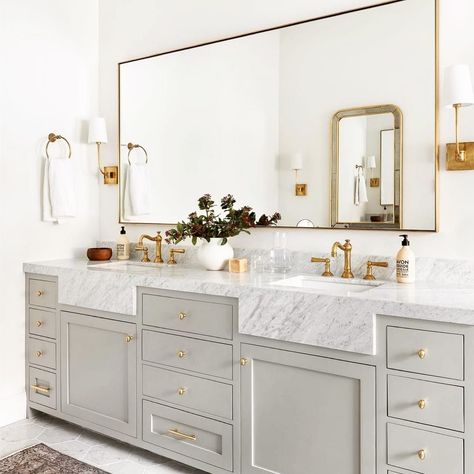 Bathroom Cabinet Colors, Grey Bathroom Cabinets, Master Bath Vanity, Vanities Bathroom, Baths Interior, Painted Vanity, Tile Countertops, Master Bath Ideas, Primary Bathroom