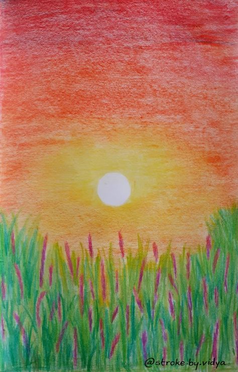 Sunset Drawing Colored Pencil Easy, Colored Pencil Art Landscape, Color Pencils Techniques, Simple Colour Pencil Drawings Easy, Colour Pencil Drawing Easy Ideas, Easy Color Pencil Drawings For Beginners, Drawing Ideas Creative Colorful, Easy Pencil Colour Drawings, Easy Color Pencil Drawing