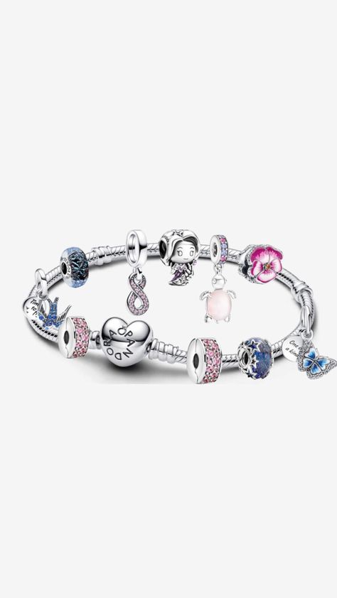 Cute blue and pink pandora charm bracelet Pandora Charms Pink, Pandora Earrings, Pandora Blue, Pandora Pink, Piercing Ring, Pandora Bracelet Charms, Pandora Charm, Pandora Bracelets, Pandora Bracelet