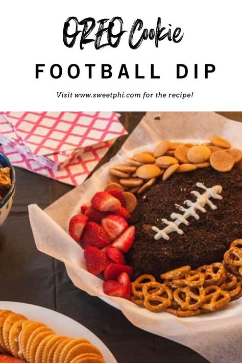 This Oreo cookie dip is perfect for the Super Bowl or your next game day party! Plus, it's an easy snack for any party. Find the full recipe on the blog! Oreo Football, Football Dip, Football Dips, Cookie Dip, Oreo Cookie Balls, Oreo Cookies Dipped, Cookie Balls, Oreo Balls, Dipped Oreos