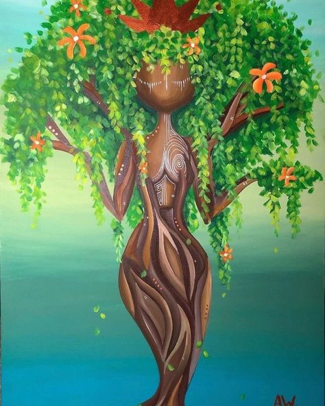 Tree Goddess, Spiritual Paintings, Cute Canvas Paintings, Black Art Painting, Afrocentric Art, Art Tree, Canvas Painting Designs, Small Canvas Art, Theme Color