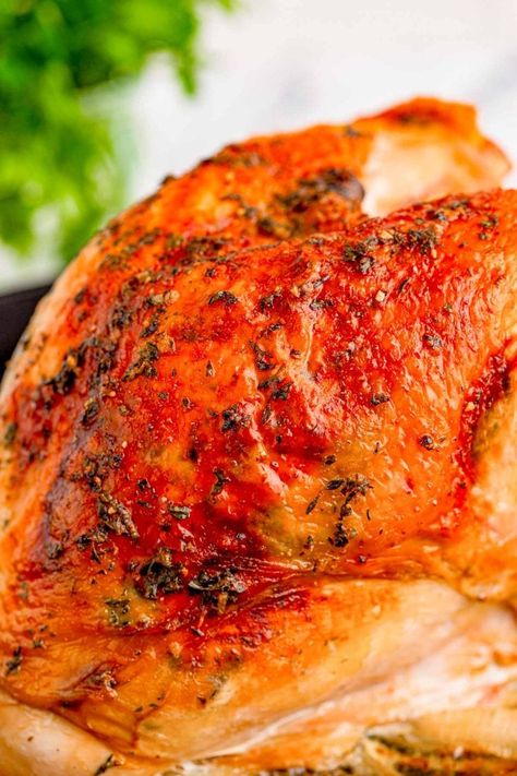 This Herb Roasted Turkey Breast recipe is your shortcut to a flavorful Thanksgiving turkey! The meat is coated with an herb-infused butter that takes only 5 minutes to prep. Herb Roasted Turkey Breast, Herb Roasted Turkey, Herb Turkey, Cornbread Dressing Southern, Slow Cooker Turkey Breast, Crockpot Turkey, Infused Butter, Turkey Breast Recipe, Roast Turkey Breast