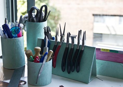 Until recently I was using an old jam jar to keep my pliers in. I would hang one arm of the pliers inside the jar so the other hung outside ... Craft Storage Solutions, Jewelry Tool, Bead Storage, Jewerly Making, Jewelry Displays, Craft Room Storage, Jam Jar, Craft Room Ideas, Craft Rooms