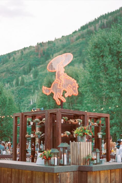 A custom cowboy bar sign Cowboy Chic Party Decor, Nashville Theme Wedding, Out West Wedding, Desert Cowboy Wedding, Glam Western Party, Cowboy Engagement Party, Western Party Aesthetic, Chic Western Wedding, Western Event Decor