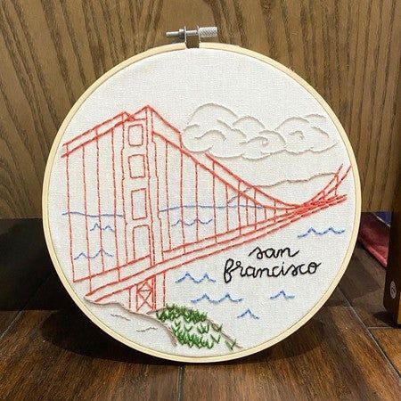 San Francisco Embroidery, Knitting Club, San Francisco Golden Gate Bridge, Embroidery Wall, Embroidery Wall Art, Felt Embroidery, Embroidery Flowers Pattern, Modern Embroidery, Needle Art