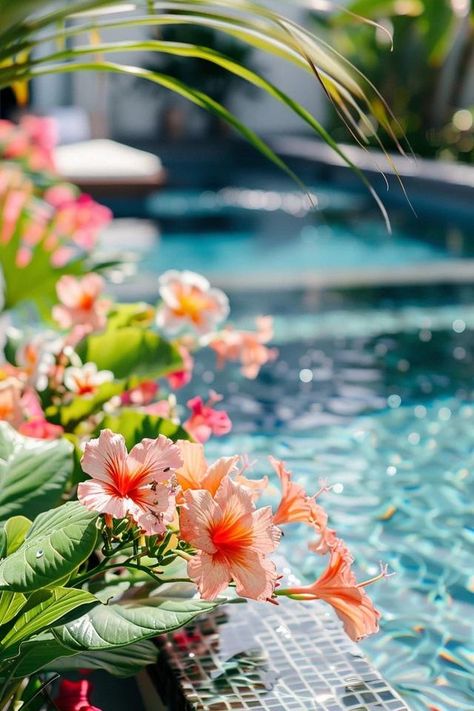 Pool Tropical Landscaping Ideas for Paradise at Home Makeup Guide For Beginners, Tropical Landscaping Ideas, Pool Tropical, Eye Makeup Guide, Balinese Decor, Coconut Bowls, Palm Leaf Plates, Backyard Balcony, Vibe Tribe