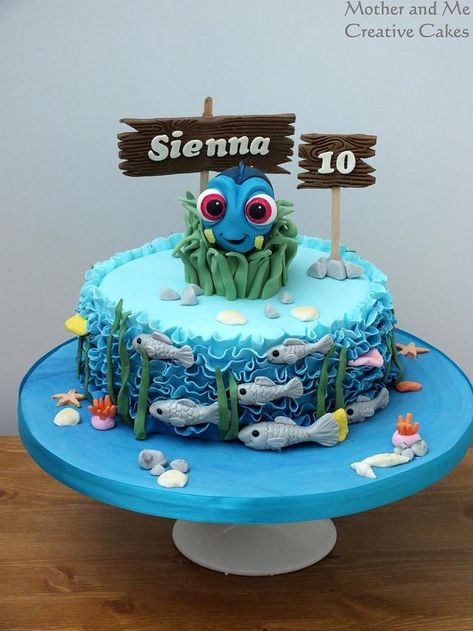 Dory Birthday Cake, Dory Cake, Finding Dory Birthday Party, Dory Birthday Party, Finding Dory Birthday, Nemo Cake, Dory Birthday, Dory Party, 1st Bday Cake