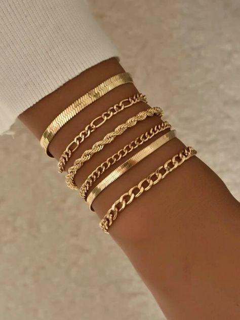 Gold  Collar  Zinc Alloy   Embellished   Women's Fashion Jewelry Bracelet Package, Latest Bracelets, Gold Bracelet Set, Dope Jewelry, Gold Bracelets, Women Bracelet, Classy Jewelry, Jewelry Essentials, Stacked Jewelry