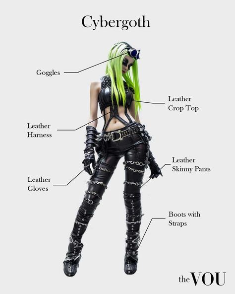 Biohazard Aesthetic Outfit, Biohazard Outfit, Neon Goth Outfit, Cyberpunk Outfit Futuristic, Dark Colors Outfit, Dark Futuristic Fashion, Different Goth Styles, Cybergoth Clothes, Futuristic Witch