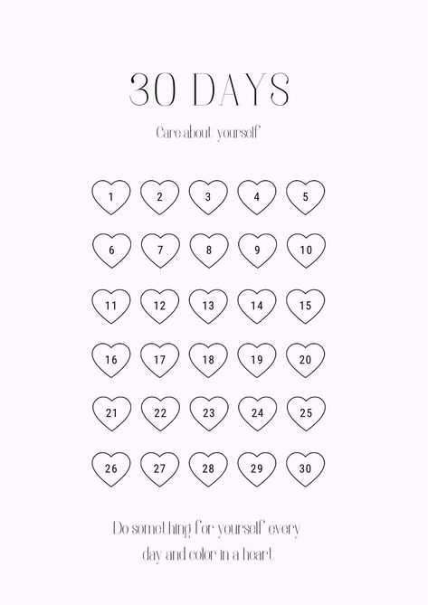 monthly habit tracker printable 30 Days Tracker, Shay Core, 30 Day Countdown, 30 Day Tracker, 30 Day Calendar, Habit Tracker Printable Monthly, Heart Calendar, Motivation Planner, Heart Journal