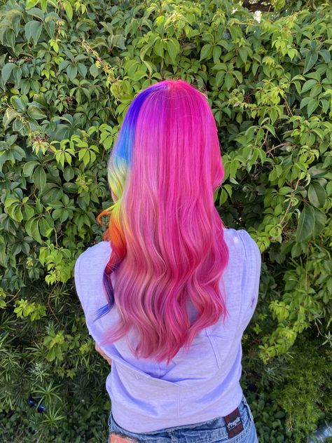 Pink And Rainbow Hair, Pink Rainbow Hair, Cute Hair Colors, Hair Idea, Long Hair Color, Hair Coloring, Colored Hair, Rainbow Hair, Hair Dye