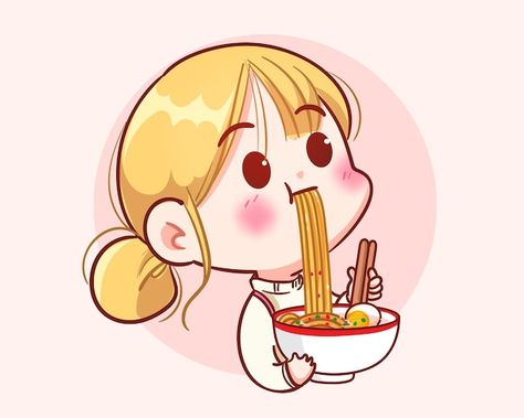 Noodle Logo, Cartoons Eating, Cartoon Art Illustration, Girl Eating, Instagram Cartoon, Logo Banner, Food Cartoon, Cat Air, Cat Icon