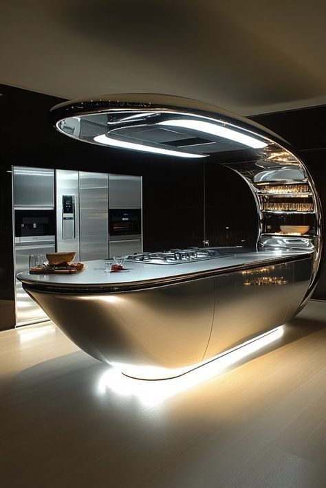 Kitchen Upgrades Modern, Kitchen Smart Gadgets, Smart Home Interior Design, High Tech Kitchen Design, Futuristic Kitchen Design, Pale Pink Walls, Futuristic Decoration, Smart Kitchen Ideas, Futuristic Kitchen