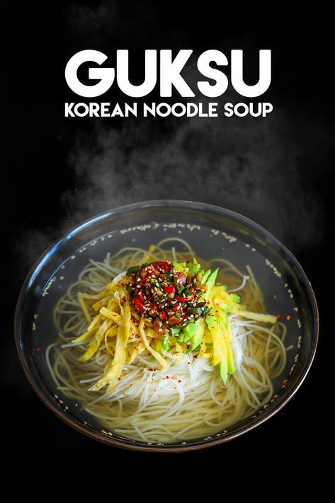 Korean Noodles Soup Guksu Recipe & Video Guksu Recipe, Janchi Guksu, Korean Noodle Soup, Asian At Home, Korean Soup, Seonkyoung Longest, Korean Noodles, Noodles Soup, Korean Food Recipes