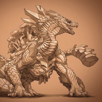 Stone Dragon Art, Earth Dragon Art, Earth Monster, Sand Dragon, Rock Dragon, Dragon Species, Earth Elemental, Artstation Dragon, Earth Dragon