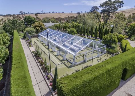 Tennis Court Wedding, White Greenhouse, White Party Theme, Outdoor Restaurant Design, Court Wedding, Australian Landscape, House And Garden, Garden Wedding Venue, Time Freedom