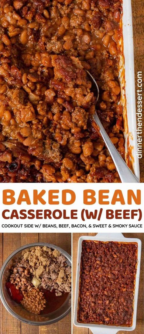 Baked Beans Casserole is a tasty cookout side dish. Easy beef and bacon baked beans in a sweet and smoky sauce. Great recipe to make with leftover burgers for a BBQ lunch or dinner! Baked Beans Casserole, Leftover Burgers, Casserole With Beef, Baked Beans With Hamburger, Summer Cookout Side Dishes, Bacon Baked Beans, Baked Bean Casserole, Side Dish Easy, Bbq Lunch