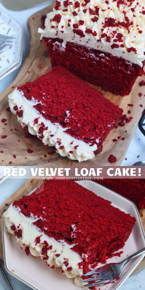 Red Velvet Loaf Cake! - Jane's Patisserie Dessert Loaf Recipes, Red Velvet Loaf Cake, Loaf Ideas, Red Velvet Loaf, Morning Teas, Goodies Recipes, Everyday Cakes, Easy Red Velvet, Janes Patisserie