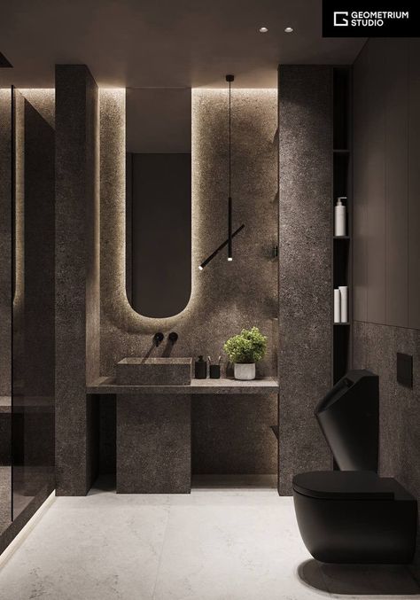 Modern Washroom Design, Apartment Bathroom Design, Toilet Design Modern, Bathroom Design Styles, Concrete Effect Paint, Wc Design, Bathroom Design Layout, Washroom Design, Modern Toilet