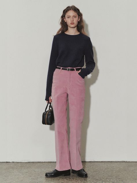 Women 70s, Pink Corduroy Pants, Corduroy Pants Outfit, Pink Corduroy, Corduroy Jeans, Leather Label, Pink Pants, Pants Design, 가을 패션