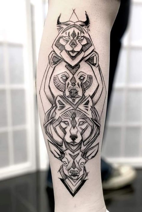 Totem Pole Tattoo, Pole Tattoo, Deer Totem, Grace Tattoos, Pikachu Tattoo, Totem Tattoo, Animal Sleeve Tattoo, Bear Tattoo, 1 Tattoo