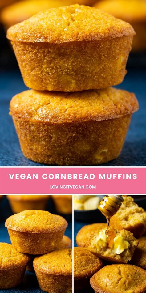 Vegan Gluten Free Cornbread Muffins, Vegan Gf Cornbread, Best Vegan Cornbread, Corn Bread Vegan, Cornmeal Recipes Vegan, Vegan Baked Recipes, Vegan Savory Muffins, Cornbread Recipe Vegan, Best Cornbread Muffins