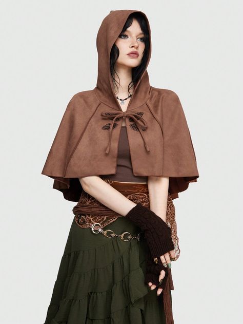 Brown Casual,Cute Collar Three Quarter Length Sleeve Polyester Plain Cape Embellished Non-Stretch  Women Clothing Casual Fantasy Clothing, Cloak Outfit, Art Costumes, Mantel Cape, Medieval Armour, Studio Photography Fashion, Star Wars Fashion, Concept Clothing, Hooded Cape