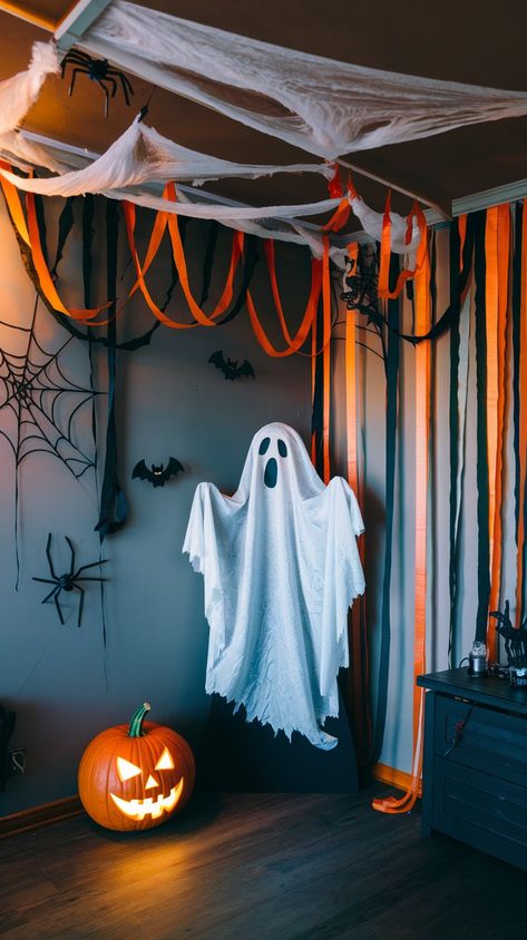 Create a haunted house feel with these creepy Halloween room decor ideas. From fog machines to flickering candles and cobwebs, transform your space into a frightful masterpiece. #HauntedHouseDecor #CreepyVibes #SpookyRoomIdeas Halloween Room Decor Ideas, Fog Machines, Fiesta Halloween, Halloween Room, Halloween Room Decor, House Vibes, Adornos Halloween, A Haunted House, Spooktacular Halloween