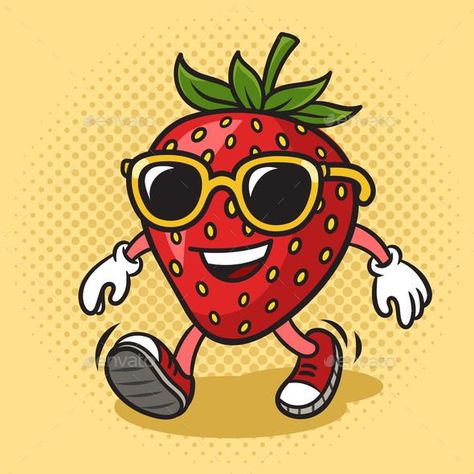 Cartoon Strawberry Sunglasses Pop Art Vector Pop Art Poster Design, Strawberry Sunglasses, Pop Art Vector, Cartoon Strawberry, Illustration Pop Art, Retro Vector Illustration, Comic Text, Pop Art Girl, Pop Art Posters