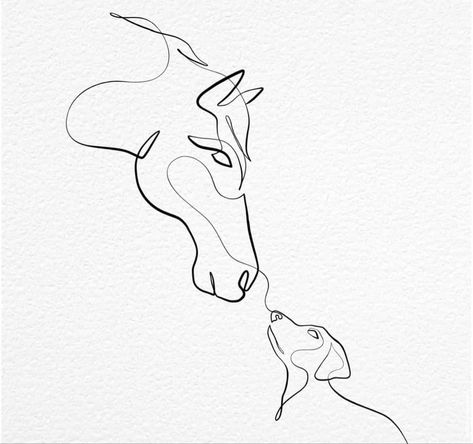 Line Work Horse Tattoo, Horse Profile Tattoo, Human And Dog Tattoo, Horse Line Tattoo Simple, Horse Dog Tattoo, Horse Tattoo Aesthetic, Horse Line Drawing Simple, Jumping Horse Tattoo, Horse And Dog Drawing