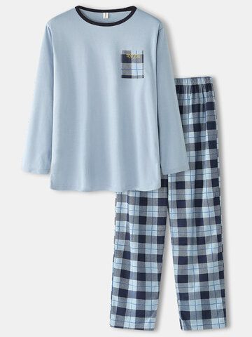 Mens Palid Long Sleeve Pullover Elastic Waist Pocket Pants Home Comfy Pajama Sets Designer Online - NewChic Mobile Pajama Fashion, Cute Sleepwear, Cute Pajama Sets, Pajama Outfits, Pajamas Comfy, Cute Pajamas, Plaid Pants, Girls Fashion Clothes, Pocket Pants