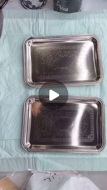 Dollar Tree Metal Tray Ideas, Dollar Tree Serving Tray Ideas, Dollar Tree Silver Tray Ideas, Metal Tray Makeover, Decoupage Tray Ideas, Diy Serving Tray Ideas, Silver Trays Decor Ideas, Silver Tray Decor, Chalk It Up Fancy