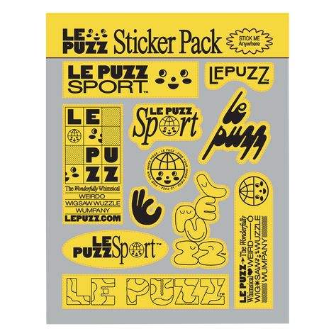 A little sticker pack of some of our favorite Le Puzz moments. Made to last: scratch-proof, made with UV-cured inks, sun-proof so they won't fade, waterproof, weatherproof with a 3 to 5 year outdoor durability — these puppies are goop-proof, goof-proof, and soup-proof! Sticker Design Inspiration, 타이포그래피 포스터 디자인, Brand Stickers, Creative Fonts, Photo Images, Sticker Collection, Sticker Pack, 로고 디자인, Design Reference