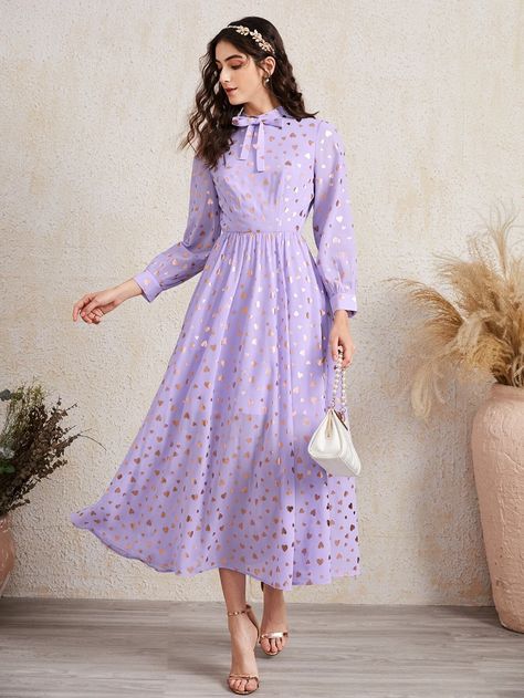 Lavender Dress Casual, Librarian Chic Outfits, Causal Frocks, Lavender Outfits, Casual Outfit Summer, Knot Front Dress, Fancy Gown, Simple Long Dress, Summer Outfits Casual