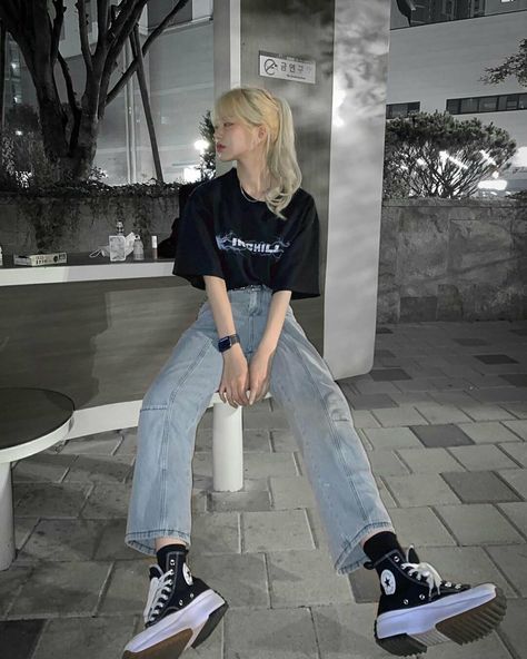 Korean Casual Outfits, Tomboy Style Outfits, Korean Girl Fashion, Swaggy Outfits, Tomboy Fashion, Kpop Fashion Outfits, Teenage Fashion Outfits, Edgy Outfits, Korean Outfits