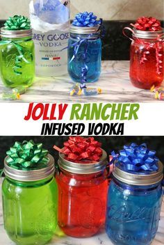 Rompope Recipe, Christmas Themed Drinks, Jolly Rancher Vodka, Jolly Rancher Flavors, Vodka Recipes Drinks, Jolly Ranchers, Mason Jar Drinks, Alcholic Drinks, Moonshine Recipes