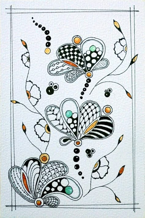 Zentangle On Canvas, Paint Pen Ideas, Zentangle Flower Doodles, Whimsical Art Drawings, Zantangle Art, Zentangle Flowers, Zen Doodles, Zen Tangles, Zen Doodle Patterns