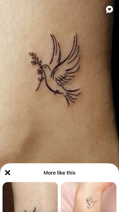 Matching Dove Tattoos, Dove And Heart Tattoo, Small Dove Tattoo Design For Women, Dove With Olive Branch Tattoo Simple, Female Dove Tattoos, Dove Memorial Tattoo Mom, Peace Dove Tattoos, Small Dove Tattoos, Olive Tree Tattoos