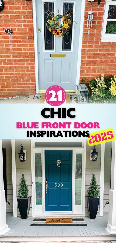 Add a pop of charm and elegance to your exterior with our favorite cool blue front door designs. Navy Blue Front Door, Front Door Designs, Front Door Inspiration, Blue Front Door, Door Handle Design, Front Door Handles, Door Inspiration, Exterior Front Doors, Door Designs