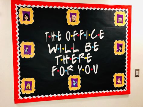 Motivational Bulletin Boards For Staff, Cheer Bulletin Board Ideas, Friends Theme Bulletin Board, Friends School Theme, Meet Our Team Bulletin Board Ideas, Friends Bulletin Board Ideas, Volunteer Bulletin Board Ideas, Meet The Staff Bulletin Board, Team Bulletin Board