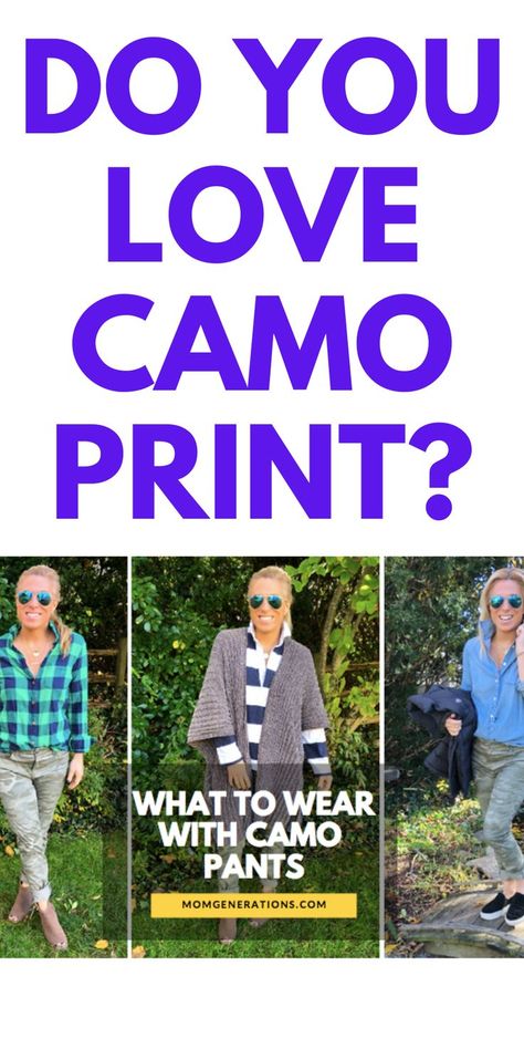 What to Wear with CAMO Pants: Here are different ways you can style camo pants. Some people think it's hard to create outfits with camo pants, here are ways to do it. Outfits With Camo Pants, What To Wear With Camo Pants, White Camo Pants, Style Camo Pants, Grey Camo Pants, Camo Pants Outfit, Navy Blue Top, Grey Camo, Gingham Shirt