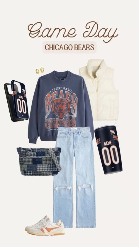 Get ready for game day with our Chicago Bears NFL game day outfit ideas! From iconic jerseys to comfortable hoodies and stylish accessories, we’ve curated the perfect looks to showcase your Bears pride. Personalize your outfit with your name and favorite player’s number for that special touch. Whether you’re at Soldier Field or cheering from home, you’ll be all set to support the Bears this NFL season! Small Town Outfits, Nfl Game Day Outfit, Football Game Day Outfit, Town Outfits, Gameday Outfits, Comfortable Hoodies, Bear Pride, Day Outfit Ideas, Soldier Field