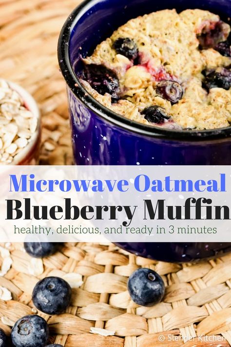 Microwave Blueberry Oatmeal Muffin - Slender Kitchen. Works for Clean Eating, Gluten Free, Vegetarian and Weight Watchers® diets. 330 Calories. Oatmeal Blueberry Muffins Healthy, Microwave Muffin, Microwave Oatmeal, Oatmeal Muffin, Blueberry Oatmeal Muffins, Muffin In A Mug, Eating Gluten Free, Healthy Blueberry Muffins, Slender Kitchen