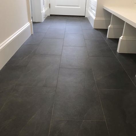 Mike Corona | Mudroom envy 🤩 12x24” black slate porcelain Simple & Clean ✅ #coronamarbleandtile #teamcoronatile #professional #tilecontractor… | Instagram Grey Tile Mudroom, Black Slate Tiles Bathroom, Durable Mudroom Flooring, Slate Tile Floor Mudroom, Black Mudroom Tile, Mudroom Floor Tiles, Laundry Room Black Tile, Porcelain Slate Floor Tile, Dark Gray Slate Tile Floor Bathroom