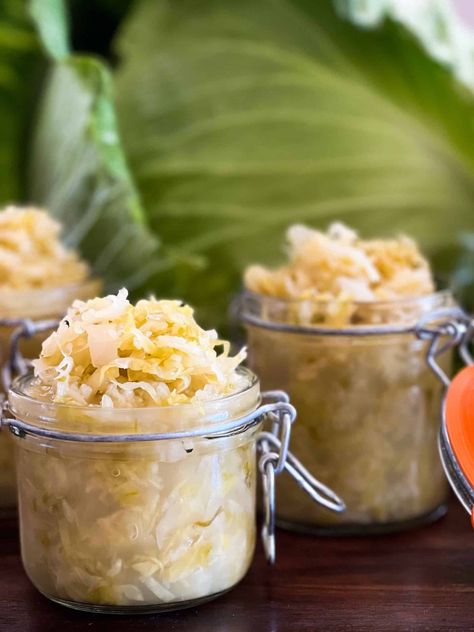 Foolproof Raw Sauerkraut Recipe | Two Ingredients Raw Sauerkraut Recipe, Fermented Foods For Gut Health, Raw Sauerkraut, Fermented Food Recipes, Raw Cabbage, Fermented Sauerkraut, Foods For Gut Health, Sauerkraut Recipe, Dill Pickle Recipe