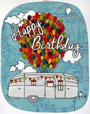 Happy birthday Airstream Camping Images, Happy Birthday Clip Art, Camping Friends, Airstream Trailer, Mom In Heaven, Birthday Clips, Happy Birthday Art, Stained Glass Butterfly, Vintage Trailer