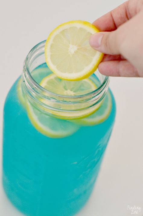 This lemonade punch recipe is the perfect drink to serve guests at your Pigeon party! Created in celebration of The Pigeon HAS to Go to School! by Mo Willems, this blue drink mimics the colors of the beloved book character, Pigeon. Serve this refreshing blue lemonade with lemon slices in a large mason jar to make it super easy to transport. Blue Lemonade Punch, Blue Lemonade Recipe, Lemonade Punch Recipe, Blue Punch Recipe, Blue Raspberry Lemonade, Blue Snacks, Blue Lemonade, Simply Lemonade, Blue Punch