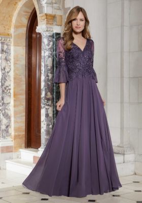 Madeline Gardner, Formal Dresses With Sleeves, Dress Guide, Chiffon Evening Dresses, Mori Lee, Long Sleeve Evening Dresses, Floor Length Gown, Metal Lace, Lace Evening Dresses